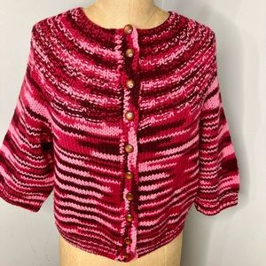 Vintage Boho Handmade 70s Little Crocheted Pink Cranberry Cropped Hippie Sweater